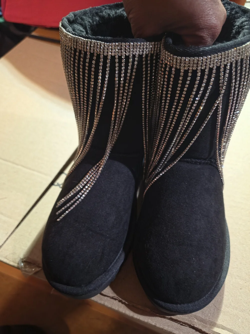 Women’s Black Rhinestone Fringe Winter Boots